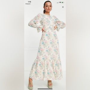 ASOS Design belted maxi dress with pephem with floral broderie
